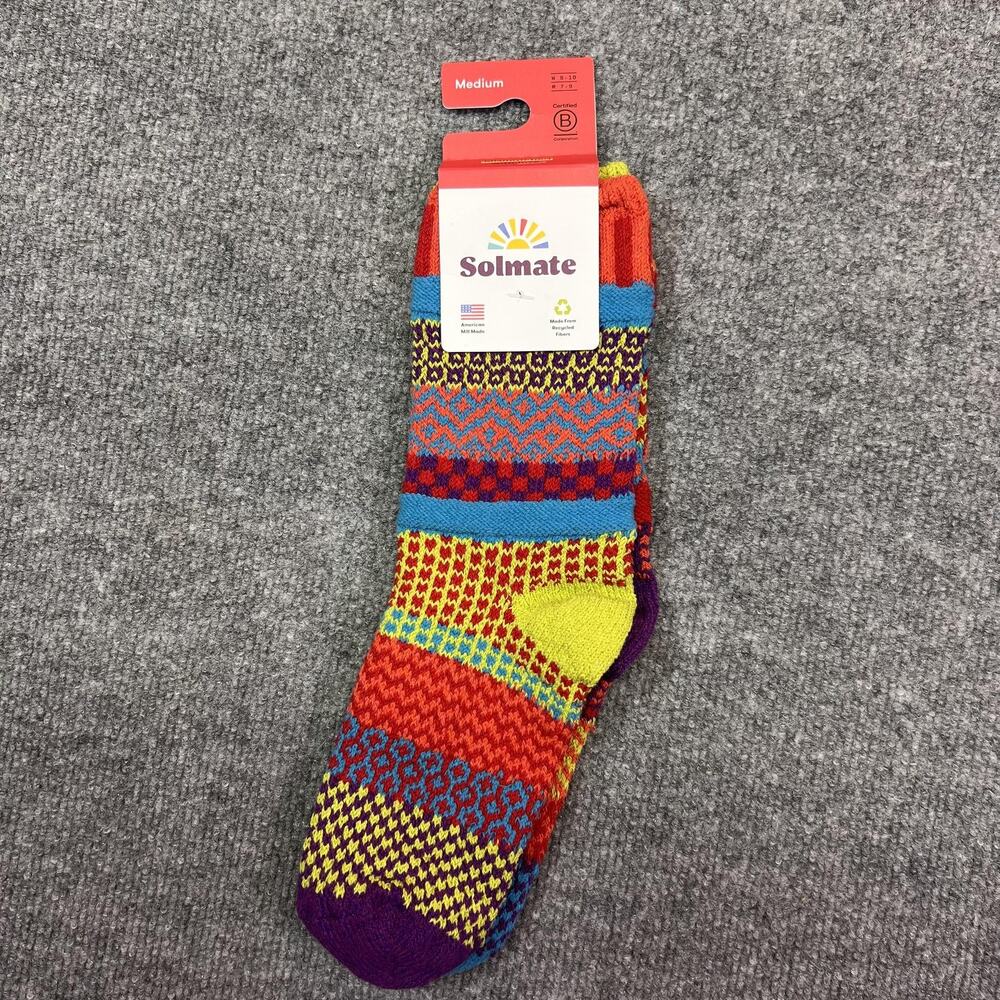 Solmate Crew Socks Womens M Multicolor Cosmos Fair Isle Recycled Cotton USA